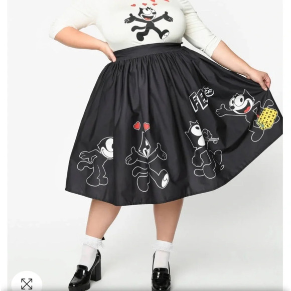 Unique Vintage Other - Unique Vintage X Felix The Cat Bow Sweetie Hearts Swing Skirt Black/ # 0137